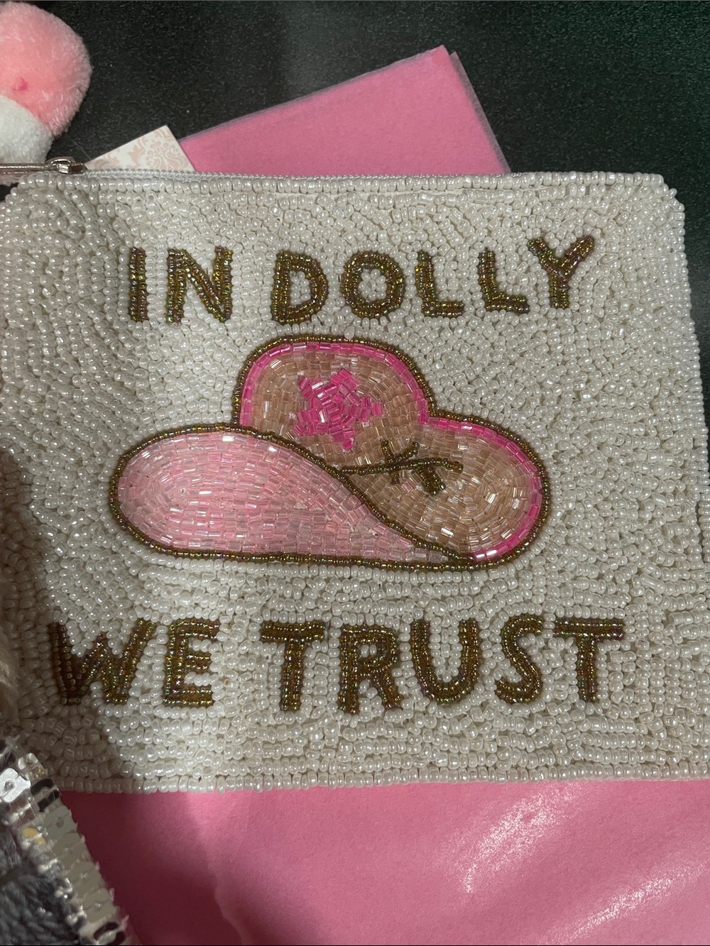 Ya'll Need Dolly Beaded Pouch - Dolly Parton White with Pink Accents - Handmade - Picture 10 of 10